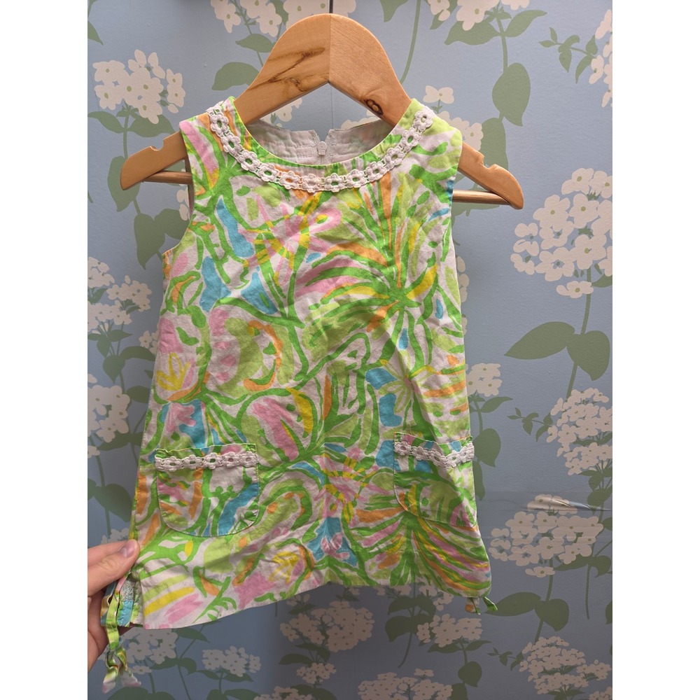 Lilly Pulitzer Toddler Girls Floral Shift Dress Green Pink Yellow Size 2
